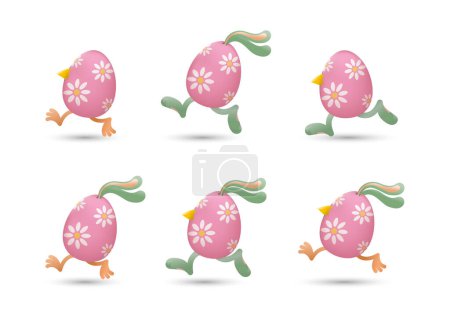 Photo for Easter eggs running with combination of beaks and legs of chicks, ears and legs of bunnies painted with flowers set - Royalty Free Image