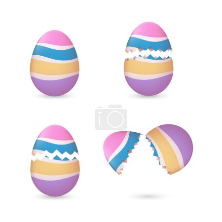 Photo for Cracked easter eggs painted with stripes set - Royalty Free Image