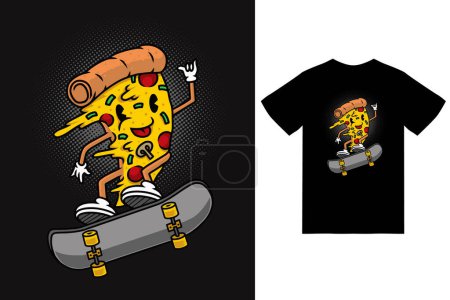 Photo for Cute mascot pizza skateboarding illustration with t shirt design premium vector - Royalty Free Image