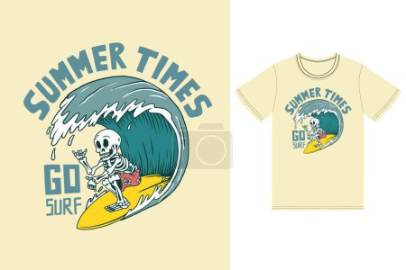 Téléchargez les photos : Illustration de surf de crâne avec vecteur premium de conception de t-shirt - en image libre de droit