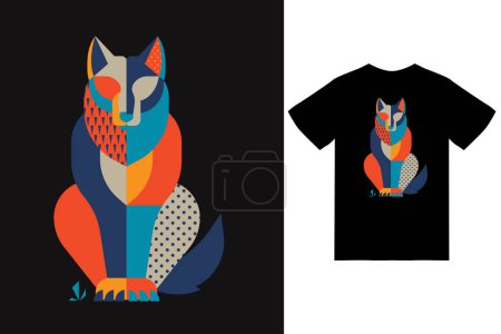 Ilustración de Wolf color illustration with t shirt design premium vector - Imagen libre de derechos