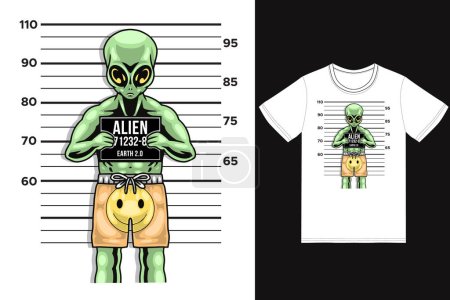 Illustration for Bad alien illustration with tshirt design premium vector - Royalty Free Image