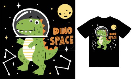 Illustration for Cute dinosaur in space illustration with tshirt design premium vector - Royalty Free Image
