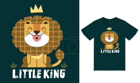 Ilustración de Cute lion little king illustration with tshirt design premium vector - Imagen libre de derechos
