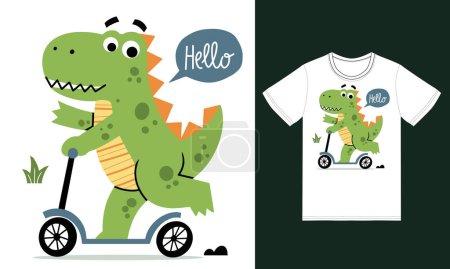 Photo for Cute dino riding scooter illustration with tshirt design premium vector - Royalty Free Image