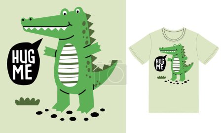 Illustration for Cute crocodile hug me illustration with tshirt design premium vector - Royalty Free Image