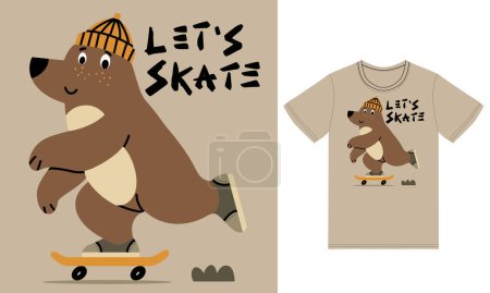Téléchargez les photos : Mignon ours jouant illustration skateboard avec tshirt design vecteur premium - en image libre de droit