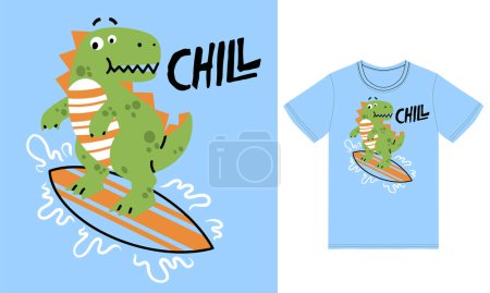 Photo for Cute dino surfing illustration with tshirt design premium vector - Royalty Free Image