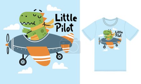Photo for Cute dinosaur on a plane illustration with tshirt design premium vector - Royalty Free Image