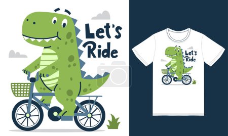 Téléchargez les photos : Illustration de vélo d'équitation de dinosaure mignon avec le vecteur premium de conception de tshirt - en image libre de droit