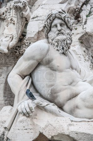 Photo for Statue of a man in the city and pigeon - Royalty Free Image