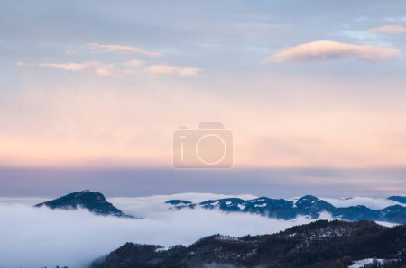 Photo for Fog in the valley at sunset - Royalty Free Image