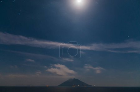 Photo for Stromboli volcano island in the moonlight - Royalty Free Image