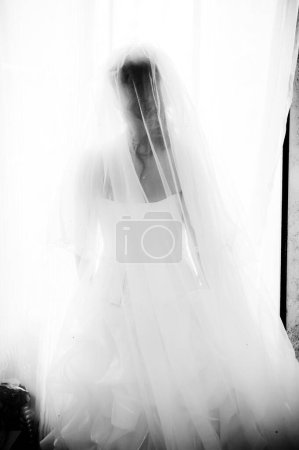 Téléchargez les photos : La mariée à la fenêtre, robe de mariée - en image libre de droit
