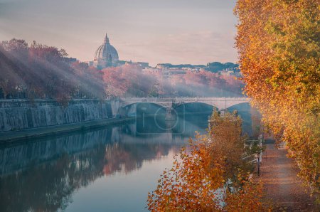 Photo for Lungotevere Rome, tree-lined avenue at the sides of the river - Royalty Free Image