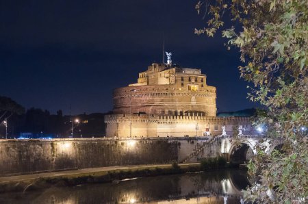 Photo for Holy angel castle, castel sant'angelo, tiber river by night - Royalty Free Image