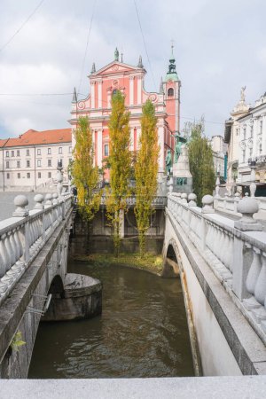 Photo for Triple bridge on the Ljubljanica river, city attractions - Royalty Free Image