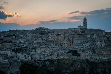 Photo for View of Matera at sunset from the Murgia caves - Royalty Free Image
