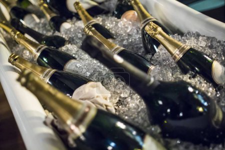 Téléchargez les photos : Bouteille de champagne dans la glace à la boîte de nuit - en image libre de droit