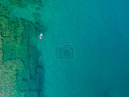 Photo for Aerial photo of the cliff and transparent blue water - Royalty Free Image
