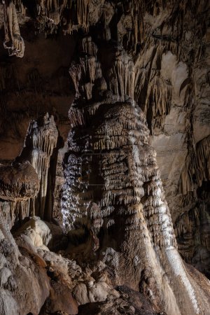 Téléchargez les photos : Stalactites and stalagmites in the central chamber of the cave - en image libre de droit