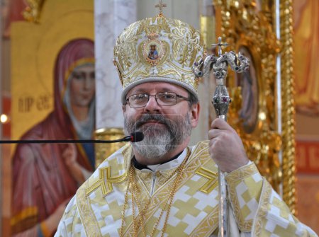 Photo for Chortkiv - Ternopil - Ukraine - February 4, 2023. The Head of the UGCC, His Beatitude Patriarch Sviatoslav, visited the Cathedral Cathedral in Chortkov with a pastoral visit. - Royalty Free Image