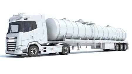 Téléchargez les photos : Camion lourd avec remorque citerne modèle de rendu 3D sur fond blanc - en image libre de droit