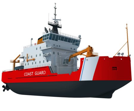 Téléchargez les photos : Navire brise-glace de la Garde côtière rendu 3D de bateaux brise-glace industriels sur fond blanc - en image libre de droit