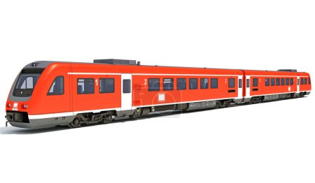 Téléchargez les photos : Train de voyageurs rouge modèle de rendu 3D sur fond blanc - en image libre de droit