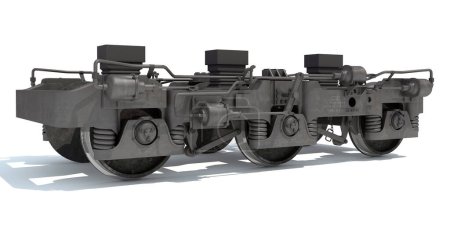 Tren locomotora camiones ruedas modelo de renderizado 3D sobre fondo blanco