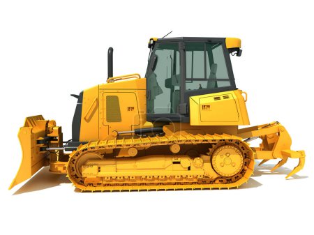 Photo for Tracked Dozer heavy construction machinery 3D rendering model on white background - Royalty Free Image