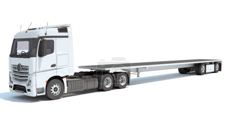 Foto de Semi Truck con plataforma Lowboy Trailer modelo de renderizado 3D sobre fondo blanco - Imagen libre de derechos