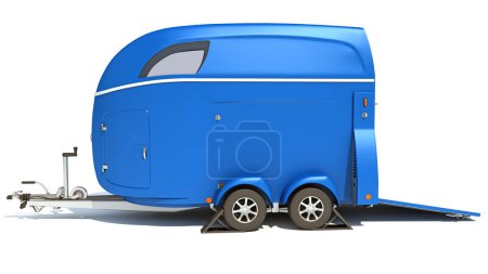 Téléchargez les photos : Cheval Transport Remorque modèle de rendu 3D sur fond blanc - en image libre de droit