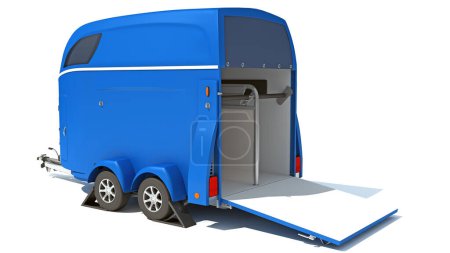 Téléchargez les photos : Cheval Transport Remorque modèle de rendu 3D sur fond blanc - en image libre de droit