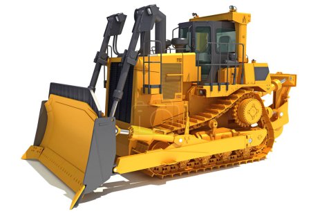 Photo for Tracked Dozer heavy construction machinery 3D rendering model on white background - Royalty Free Image