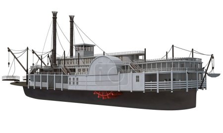 Photo for Paddle Steamer River Boat 3D rendering model on white background - Royalty Free Image