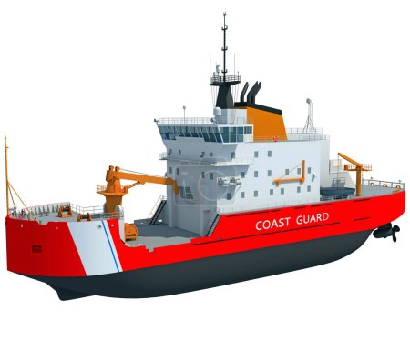 Téléchargez les photos : Navire brise-glace de la Garde côtière rendu 3D Concept de brise-glace industriel bateau sur fond blanc - en image libre de droit