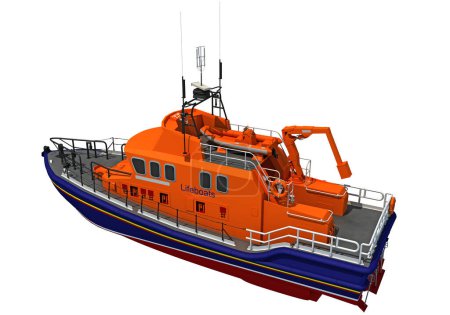 Téléchargez les photos : Modèle de rendu 3D de bateau de sauvetage sur fond blanc - en image libre de droit