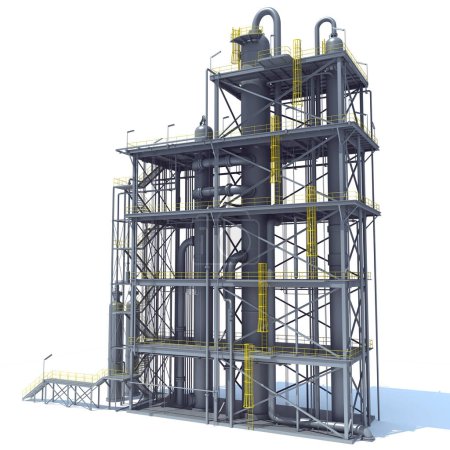 Téléchargez les photos : Unité de raffinerie site industriel modèle de rendu 3D sur fond blanc - en image libre de droit