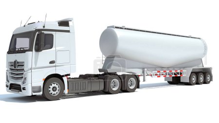 Téléchargez les photos : Camion avec remorque citerne modèle de rendu 3D sur fond blanc - en image libre de droit