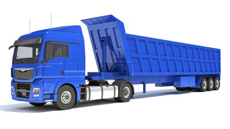 Téléchargez les photos : Semi-camion avec remorque basculante modèle de rendu 3D sur fond blanc - en image libre de droit