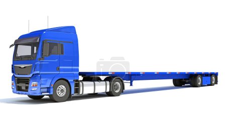 Foto de Camión pesado con modelo de renderizado 3D Lowboy Trailer sobre fondo blanco - Imagen libre de derechos