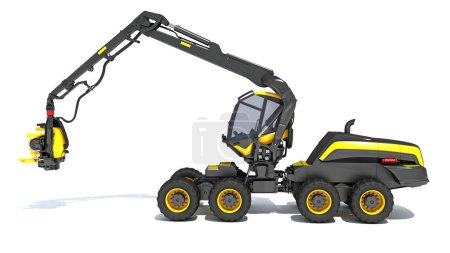 Forestry Harvester 3D rendering model forest machinery on white background