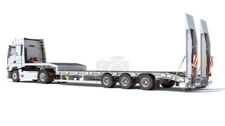 Foto de Camión pesado con modelo de renderizado 3D Lowboy Trailer sobre fondo blanco - Imagen libre de derechos