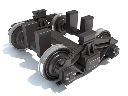 Téléchargez les photos : Train Wheels pièces de locomotive modèle de rendu 3D sur fond blanc - en image libre de droit