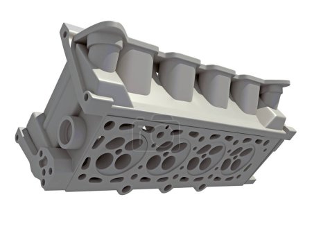 Téléchargez les photos : Modèle de rendu 3D de tête de cylindre de moteur de la voiture V8 sur fond blanc - en image libre de droit