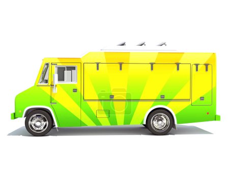 Food Truck 3D Rendering-Modell auf weißem Hintergrund