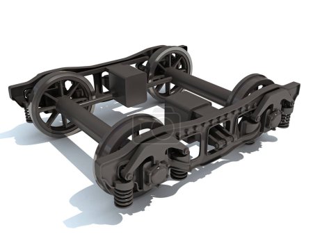 Train Wheels Bogie 3D Rendering Modell auf weißem Hintergrund
