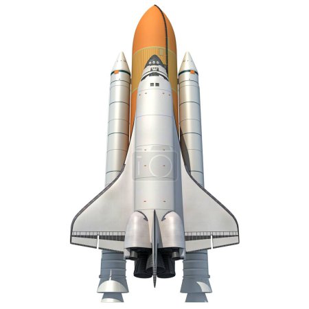 Téléchargez les photos : Navette spatiale sur fond blanc, modèle de rendu 3D de vaisseau spatial - en image libre de droit