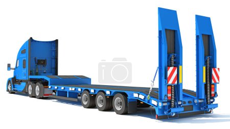Heavy Truck with Flatbed Trailer 3D rendering model on white background